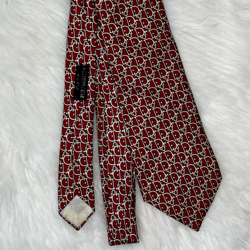 Dior necktie red trotter monogram logo 100% silk